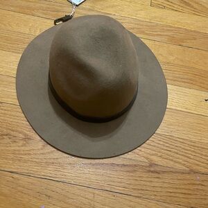 H&M Brown Wide-Brim Wool Hat with leather detail OS NWT